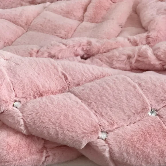 NYCO Pink Faux Fur Coat Quilted Embellished Jacket Barbie Bling Medium - Picture 11 of 14